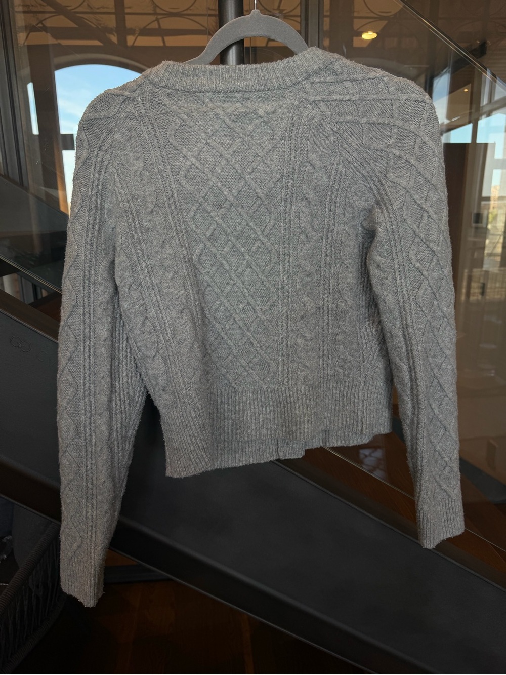 Gray Cable Knit Cardigan with Gold Buttons - Picture 5 of 6